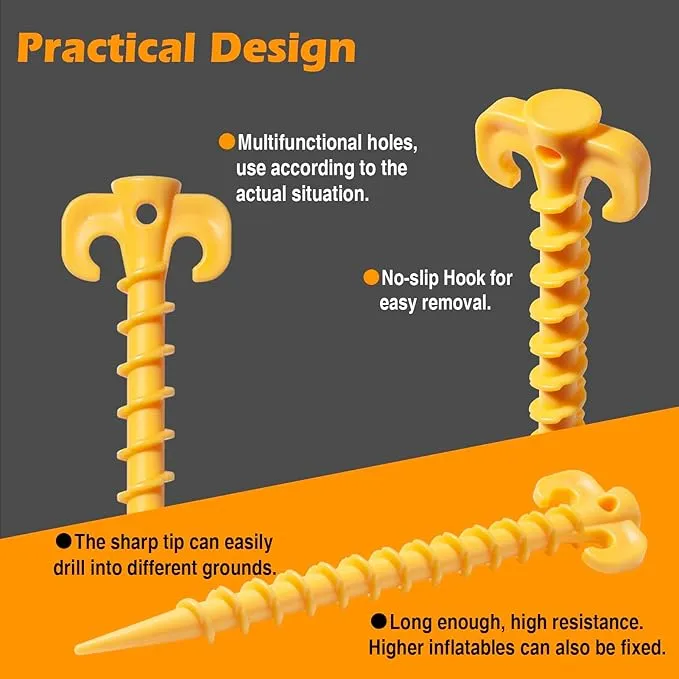 24 Pack Tent Stakes, Stakes for Inflatables, 7.5 inch Heavy Duty Spiral Design Outdoor Tent Stakes, Ground Stakes Ground Anchors Pegs, Yard Lawn Pegs Anchor for Canopy, Camping, Hiking, Beach