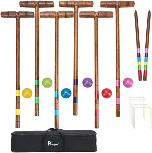 32??Six Player Croquet Set, Regulation [Vintage Archaize] Croquet Set with Wooden Mallets/Colored Ball/Wickets/Stakes for Adults/Teenagers/Family-Perfect for Lawn/Backyard Game/Park
