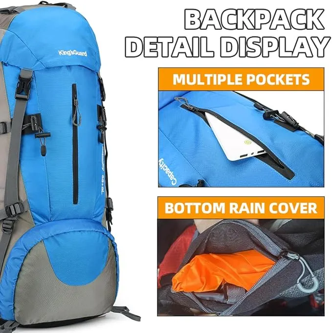 70L Camping Hiking Backpack with Rain Cover Waterproof Backpacking Backpack for Hiking Treeking Climbing Outdoor (Blue)