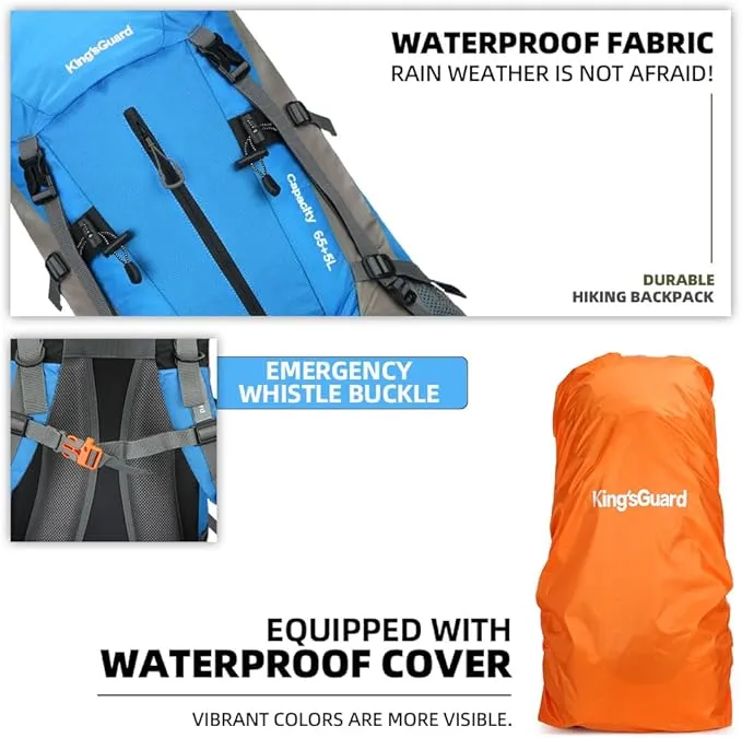 70L Camping Hiking Backpack with Rain Cover Waterproof Backpacking Backpack for Hiking Treeking Climbing Outdoor (Blue)