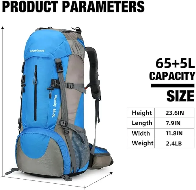 70L Camping Hiking Backpack with Rain Cover Waterproof Backpacking Backpack for Hiking Treeking Climbing Outdoor (Blue)