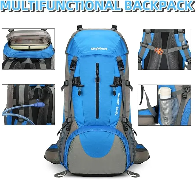 70L Camping Hiking Backpack with Rain Cover Waterproof Backpacking Backpack for Hiking Treeking Climbing Outdoor (Blue)