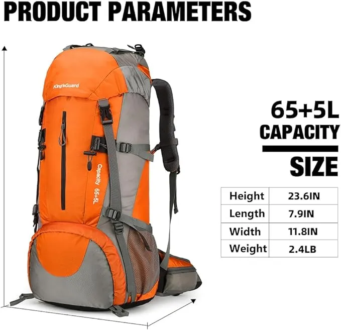 70L Camping Hiking Backpack with Rain Cover Waterproof Backpacking Backpack for Hiking Treeking Climbing Outdoor (Orange)