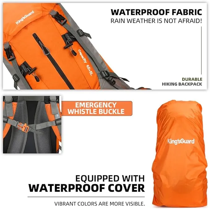 70L Camping Hiking Backpack with Rain Cover Waterproof Backpacking Backpack for Hiking Treeking Climbing Outdoor (Orange)