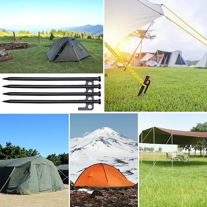 8pcs Tent Stakes and Hammer Set, 12in Heavy Duty Forged Steel Tent Stakes   Camping Hammer   Storage Pouch, Available in Rocky Place (8pcs 12in Stake Hammer)