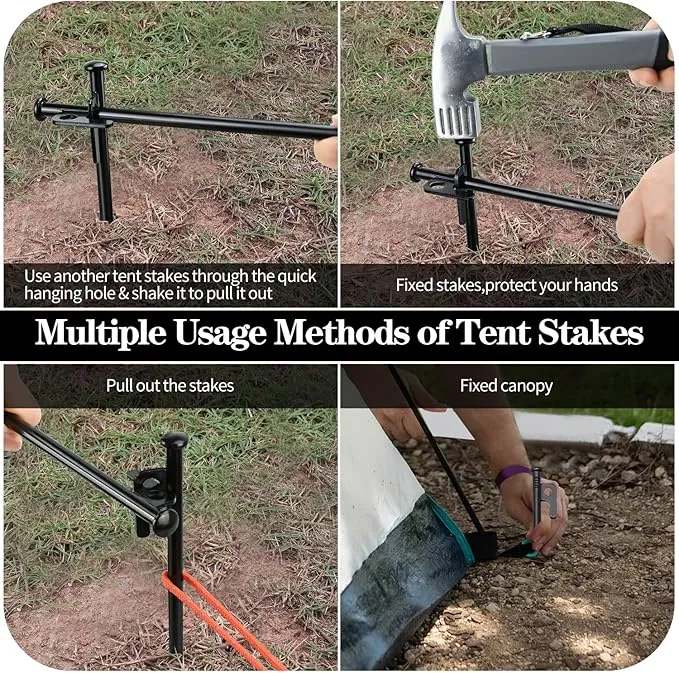 8pcs Tent Stakes and Hammer Set, 12in Heavy Duty Forged Steel Tent Stakes   Camping Hammer   Storage Pouch, Available in Rocky Place (8pcs 12in Stake Hammer)