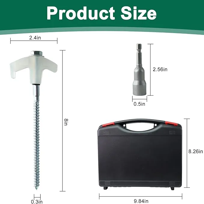 8" Screw in Tent Stakes-12Pcs Metal Ground Anchors for Camping-Tent Stakes Heavy Duty, Threaded Spikes with Hex Head Driver, Includes Storage Box