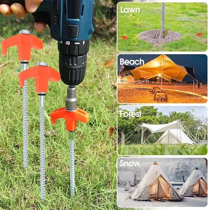 8" Screw in Tent Stakes 8Pcs - Ground Anchors Screw in, Screw in Tent Stakes Heavy Duty, Tent Pegs Camping Stakes,Pegs Camping Stakes, Tent Stakes for Outdoor Camping (8)