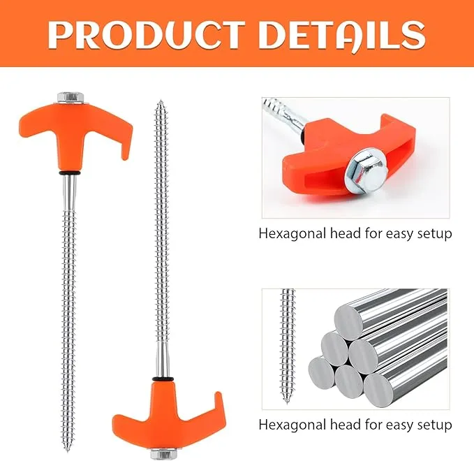 8" Screw in Tent Stakes - Ground Anchors Screw in, New Metal Threaded Tent Spikes, Screw in Tent Stakes Heavy Duty, Tent Stakes for Outdoor Camping (4 PCS)