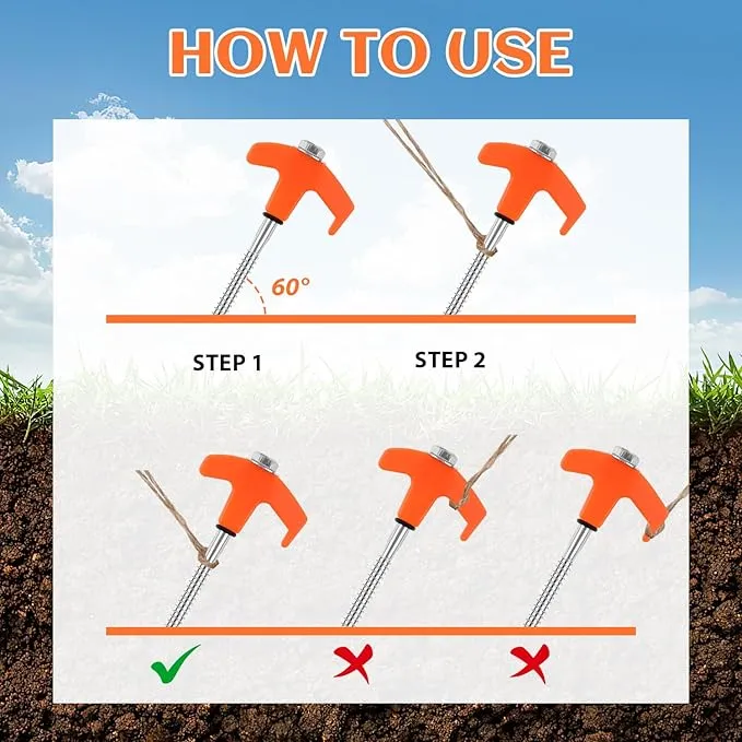 8" Screw in Tent Stakes - Ground Anchors Screw in, New Metal Threaded Tent Spikes, Screw in Tent Stakes Heavy Duty, Tent Stakes for Outdoor Camping (4 PCS)