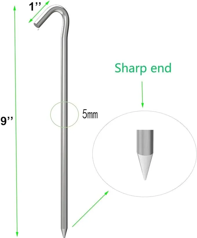 9 Inch Galvanized Tent Stakes Metal Tent Pegs, Heavy Duty Steel Yard Camping Stakes Tarp Hooks Inflatables Outdoor Decorations, 25 Pack