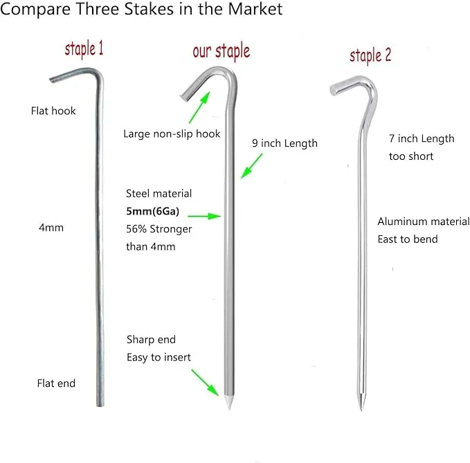 9 Inch Galvanized Tent Stakes Metal Tent Pegs, Heavy Duty Steel Yard Camping Stakes Tarp Hooks Inflatables Outdoor Decorations, 25 Pack
