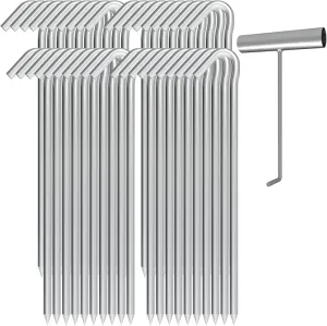 9 Inch Galvanized Tent Stakes Metal Tent Pegs with T Hook Heavy Duty Steel Yard Camping Stakes Tarp Hooks Inflatables Outdoor Decorations, 40 Pack