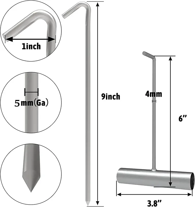 9 Inch Galvanized Tent Stakes Metal Tent Pegs with T Hook Heavy Duty Steel Yard Camping Stakes Tarp Hooks Inflatables Outdoor Decorations, 40 Pack