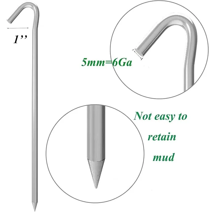9 Inches 8 Pack Heavy Duty Tent Stakes, Metal Ground Stakes for Camping, Garden or Inflatable, Galvanized Steel Pegs for Yard and Outdoor Decorations