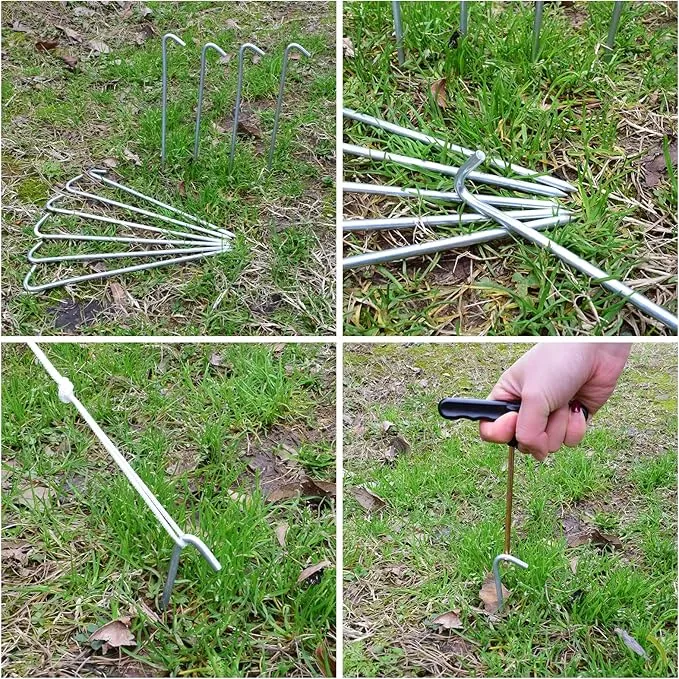 9 Inches 8 Pack Heavy Duty Tent Stakes, Metal Ground Stakes for Camping, Garden or Inflatable, Galvanized Steel Pegs for Yard and Outdoor Decorations