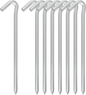 9 Inches 8 Pack Heavy Duty Tent Stakes, Metal Ground Stakes for Camping, Garden or Inflatable, Galvanized Steel Pegs for Yard and Outdoor Decorations