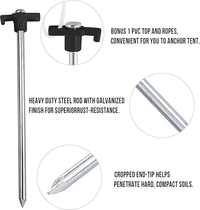 ABCCANOPY Tent Stakes 11" Camping Tent Stakes, 10pc-Pack (Black)