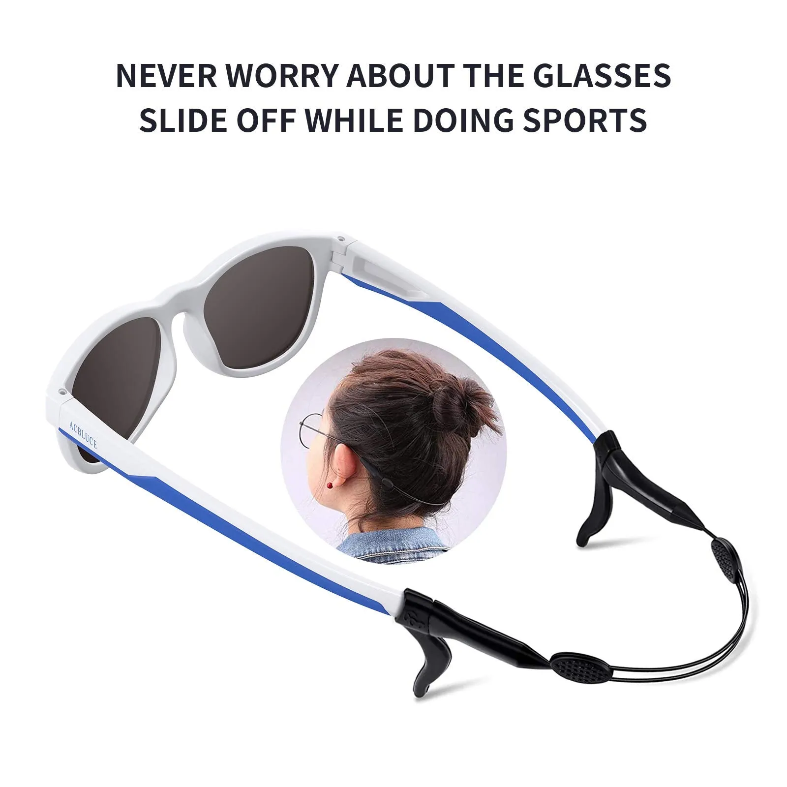 ACBLUCE Kids Polarized Sports Sunglasses TPEE Flexible Frame with Adjustable Strap for Boys Girls Age 5-13 Bright White/Blue Frame丨blue Revo Lens