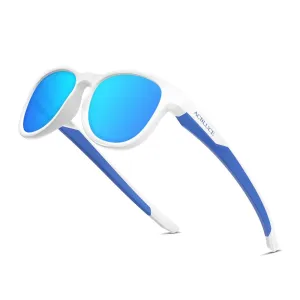 ACBLUCE Kids Polarized Sports Sunglasses TPEE Flexible Frame with Adjustable Strap for Boys Girls Age 5-13 Bright White/Blue Frame丨blue Revo Lens