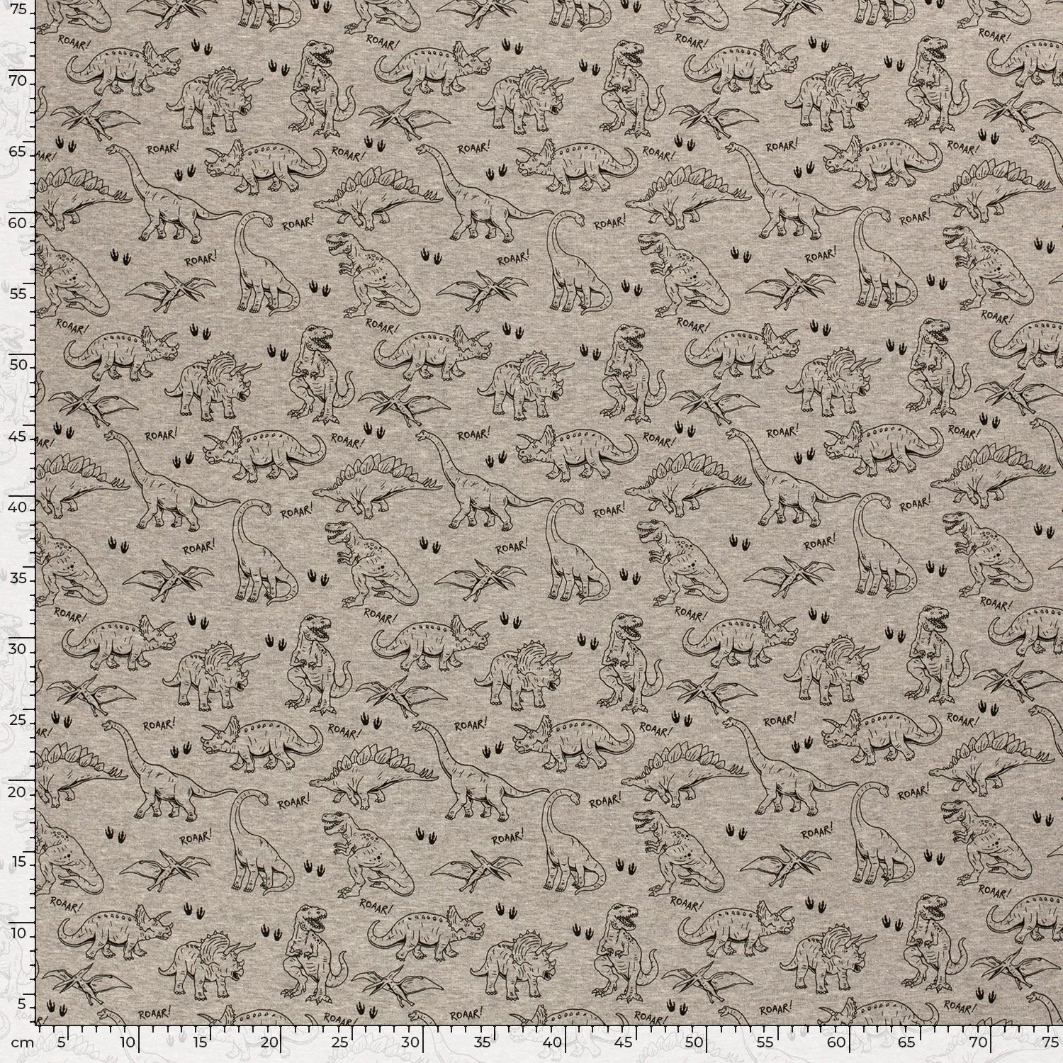 Alpine Fleece - Printed Dinosaurs - Grey