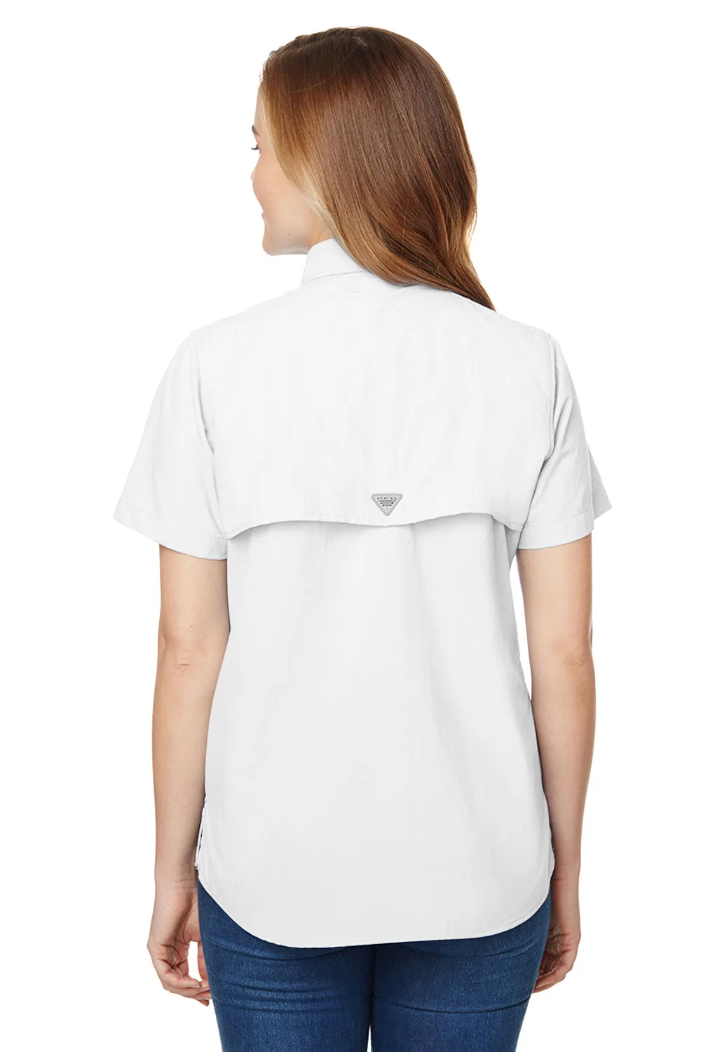 Columbia Womens Bahama Moisture Wicking Short Sleeve Button Down Shirt w/ Double Pockets - White (DISCONTINUED)