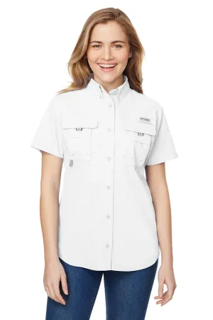 Columbia Womens Bahama Moisture Wicking Short Sleeve Button Down Shirt w/ Double Pockets - White (DISCONTINUED)