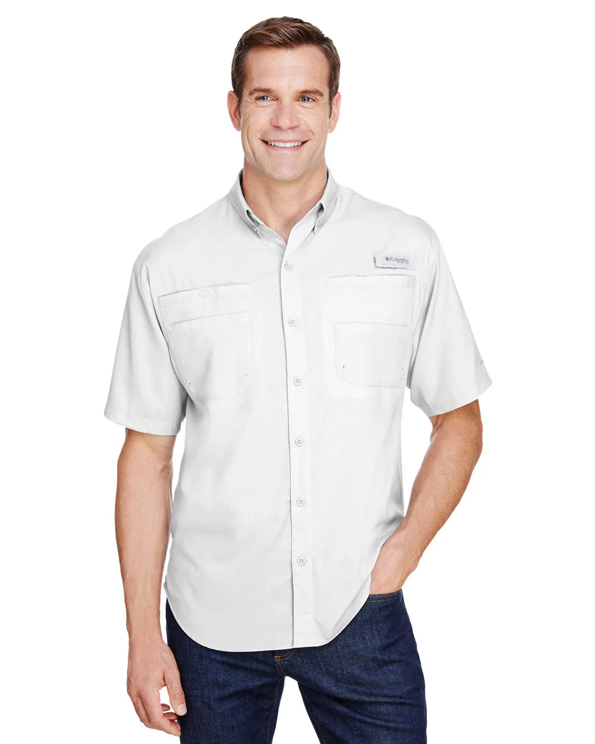 Custom Columbia Mens Tamiami Short-Sleeve Shirt, White