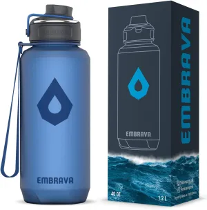 Embrava 40oz Water Bottle - Large with Travel Carry Ring - Wide Leak Proof Drink Spout - Heavy-Duty, BPA & BPS Free Tritan Plastic - Best for Sports, Hiking, Gym, Men & Women