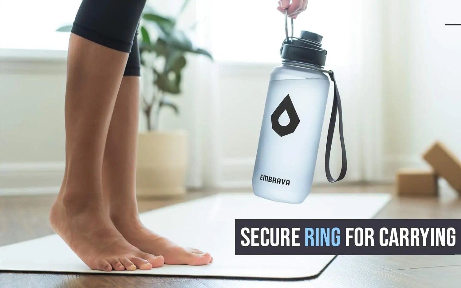 Embrava 40oz Water Bottle - Large with Travel Carry Ring - Wide Leak Proof Drink Spout - Heavy-Duty, BPA & BPS Free Tritan Plastic - Best for Sports, Hiking, Gym, Men & Women