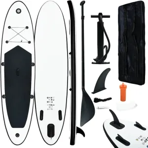Enjoy Water Sports with Inflatable Stand Up Paddle Board Set, Puncture-Proof Design, Easy Transport, Black and White