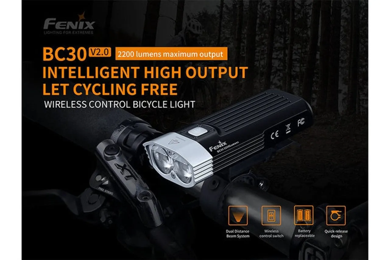 Fenix BC30R V2.0 2200 Lumen Bike Light w/ Wireless Remote 2 * LUMINUS SST-40-N5 LED