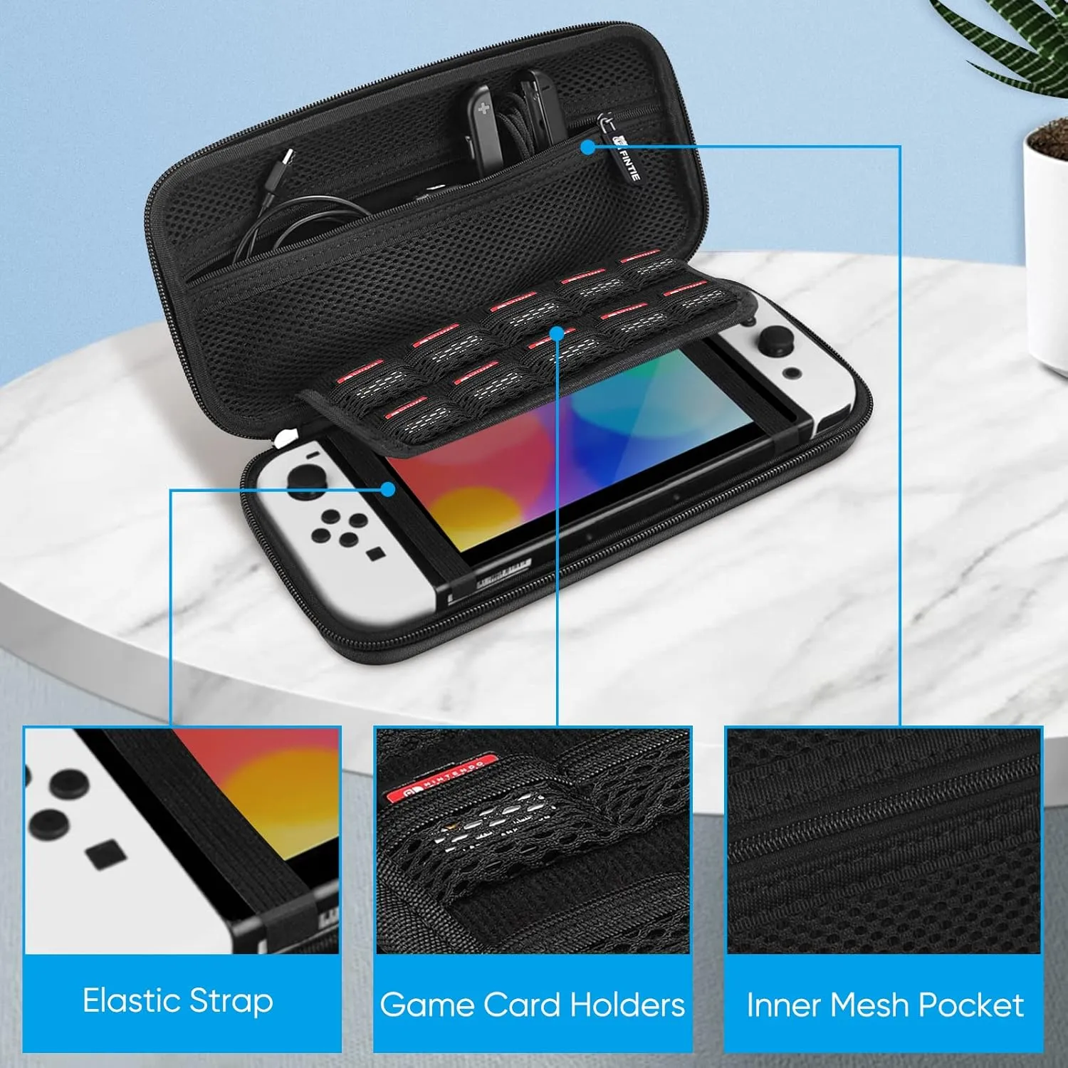 Fintie Carrying Case for Nintendo Switch OLED Model 2021/Switch 2017, [Shockproof] Hard Shell Protective Cover Travel Bag with 10 Game Card Slots & Inner Pocket