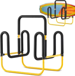 Gisafai Double Up Sup Stand, Holds 2 Standing up Paddle Boards, Freestanding Paddleboard Dock Storage Rack Heavy Duty Metal Surfboard Stand Paddle Board Holder for Floor Outdoor Garage, Yellow