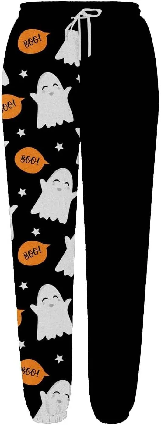 Halloween Lounge Pants for Women Loose Fit Straight Leg Drawstring Cuffed Joggers 3D Printed Workout Sweatpants
