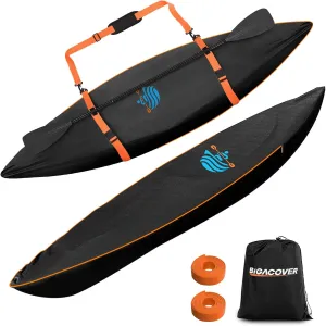 Kayak Cover 600D Waterproof UV Protection and Dust Resistant Heavy Duty Full Canoe Cover for Indoor/Outdoor Kayak/Canoe/Paddle Board with Storage Bag Kayak Covers for Outdoor Storage