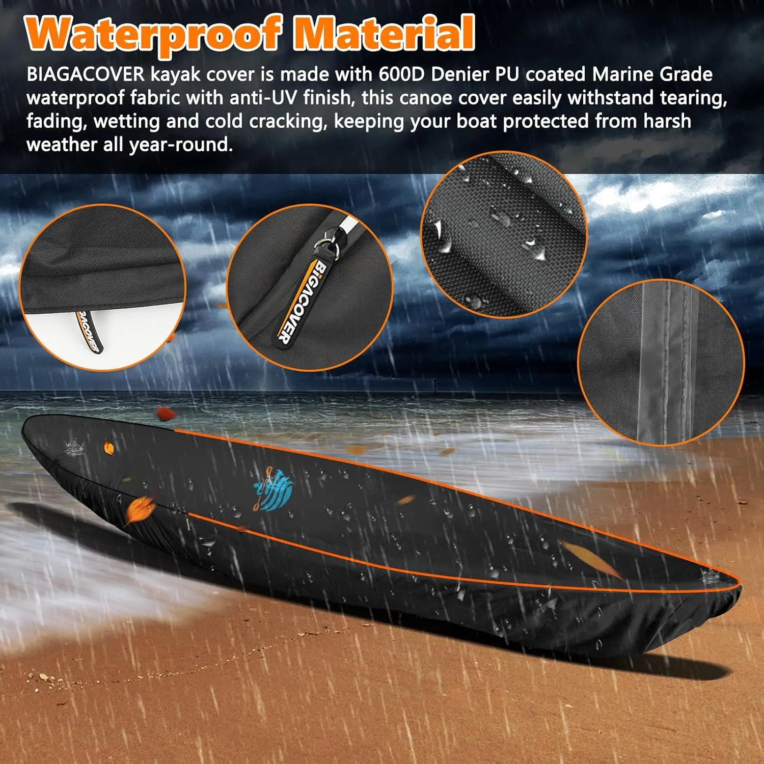 Kayak Cover 600D Waterproof UV Protection and Dust Resistant Heavy Duty Full Canoe Cover for Indoor/Outdoor Kayak/Canoe/Paddle Board with Storage Bag Kayak Covers for Outdoor Storage