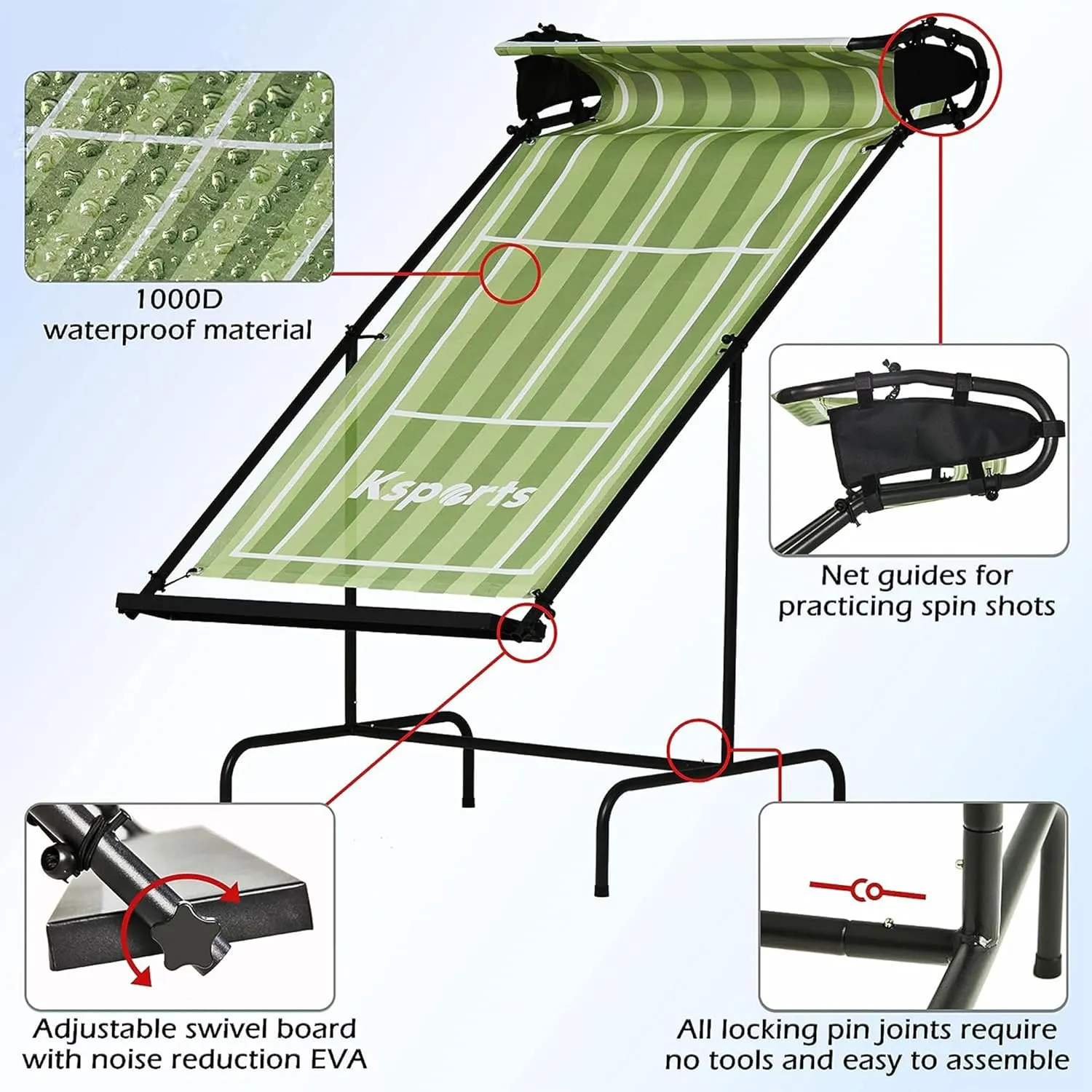 Ksports Tennis Rebounder Net  Multi Racket Sports Trainer for Tennis, Pickleball, Padel, Squash & Racquetball  Quick Assembly, Portable with Carry Bag