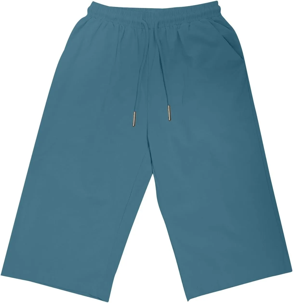 Linen Bermuda Shorts for Women Knee Length Summer Casual Drawstring High Waisted Gym Short Pants with Pockets