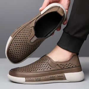 Men's Leather Hollow Breathable Shoes (In Stock)