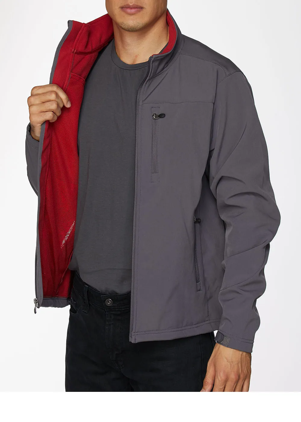 Men's Soft Shell Bonded Jacket-NJ650-Charcoal-Red