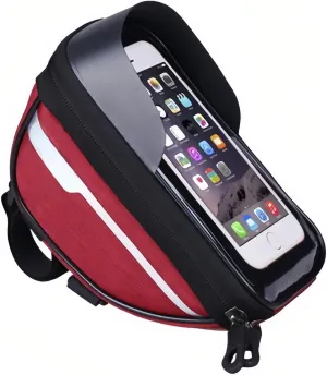 O'rengela Bike Phone Mount - Waterproof EVA Hard Shell Pouch with Rain Cover - Compatible with iPhone and Phones Below 6.5" (Red)