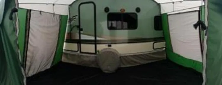 PahaQue Forest River R-POD Trailer Side Tent Silver Trim / Blue Accent