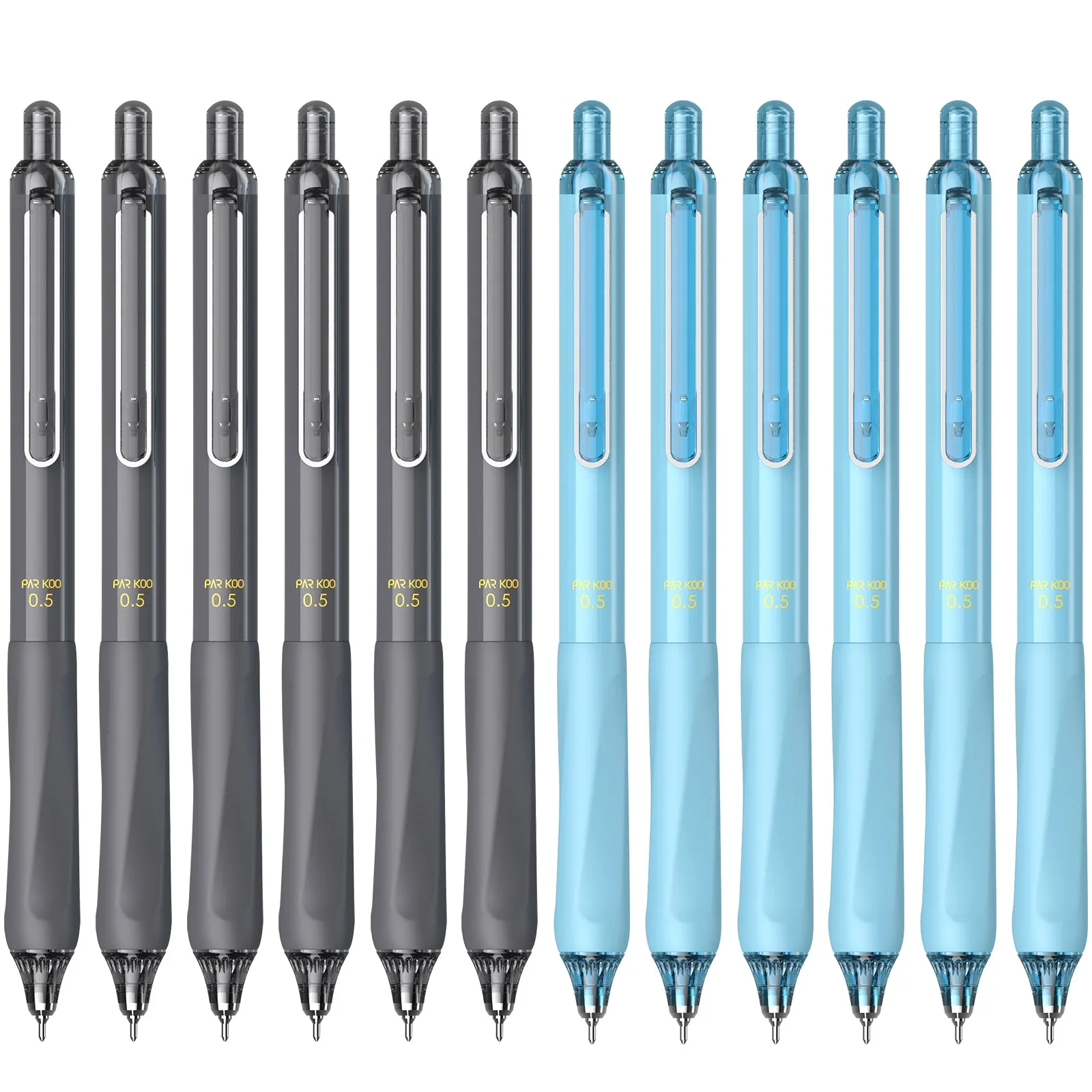 ParKoo Gel Pens Quick Dry Ink Pens Fine Point 0.5mm Retractable Rolling Ball 6 Black/6 Blue Ink Pen Click Silent Pens Set for Journaling Notetaking Drawing Sketching Smooth Writing Non Bleed