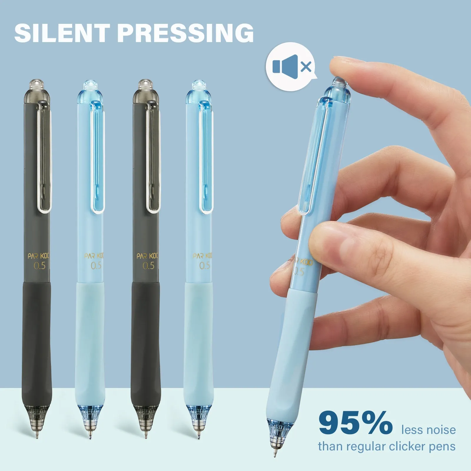 ParKoo Gel Pens Quick Dry Ink Pens Fine Point 0.5mm Retractable Rolling Ball 6 Black/6 Blue Ink Pen Click Silent Pens Set for Journaling Notetaking Drawing Sketching Smooth Writing Non Bleed