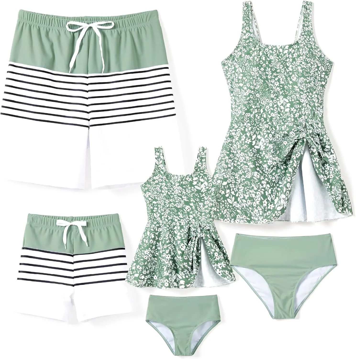 PATPAT Family Matching Swimwear Floral Pattern Tankini Swimsuits and Swim Trunks