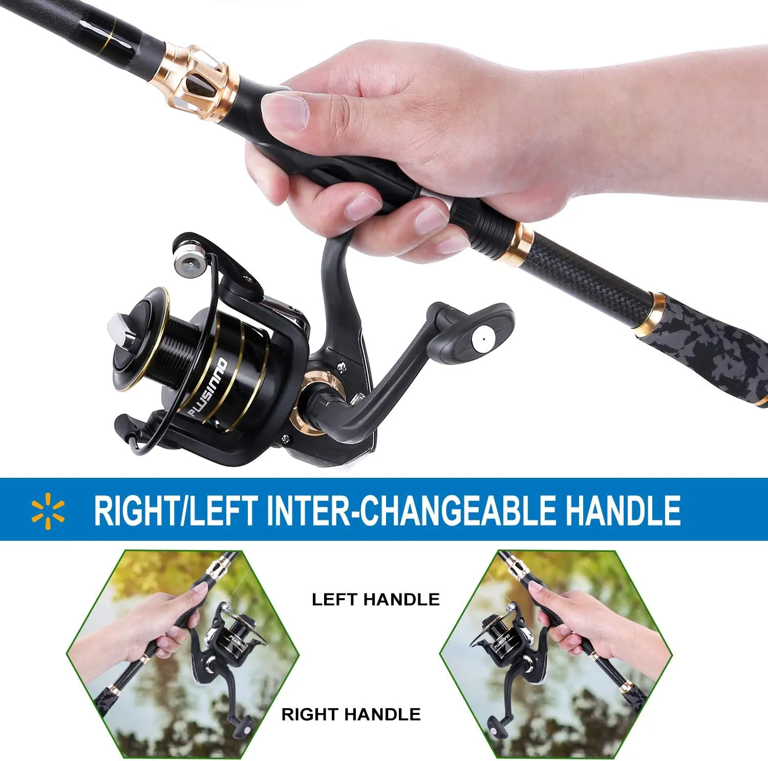PLUSINNO Fishing Rod and Reel Combo,Fishing Pole,Telescopic Fishing Rod Kit with Spinning Reel, Telescopic Fishing Pole with Carrier Bag for Freshwater Saltwater for Men Women