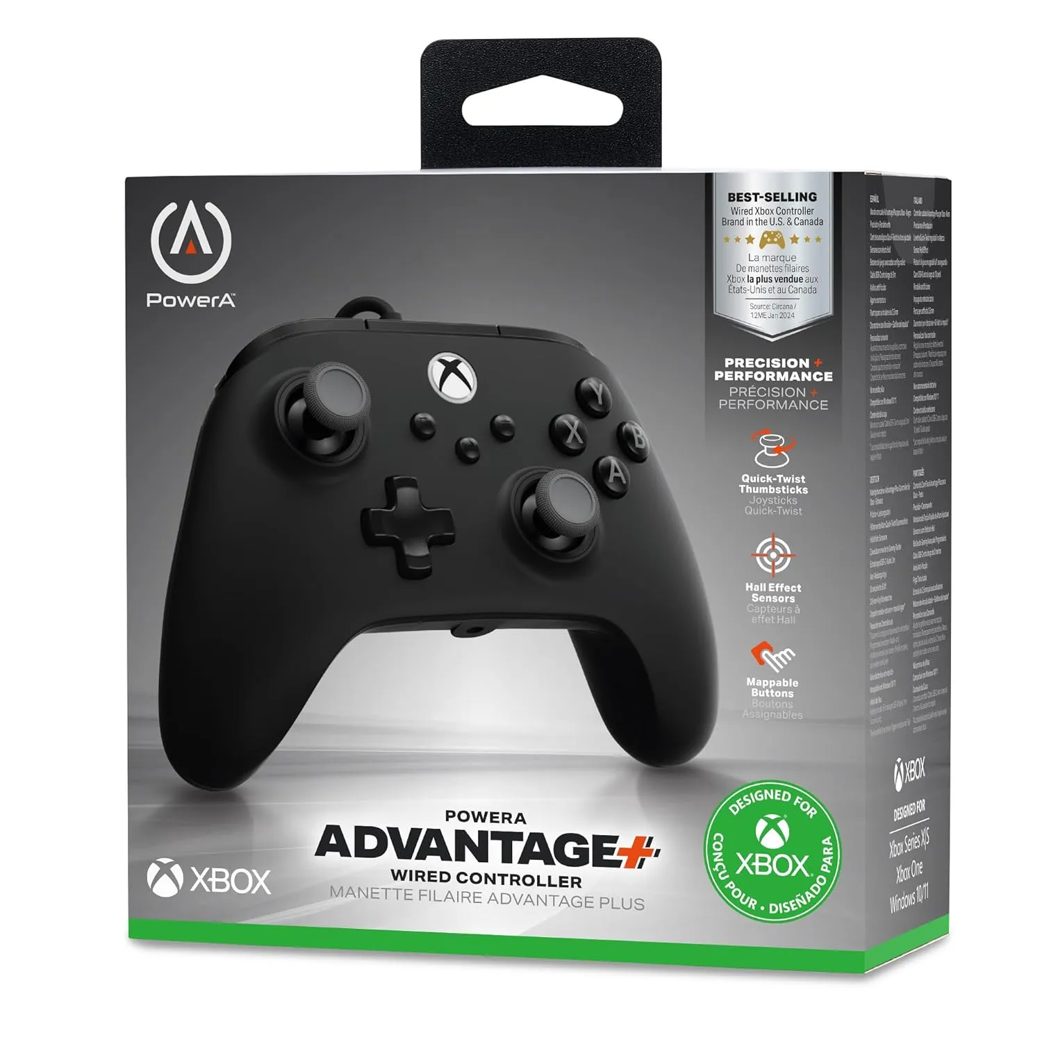 PowerA Advantage Plus Wired Controller for Xbox Series X|S - Black, officially licensed, adjustable height thumbsticks, hall effect, mappable buttons, works with Xbox One and Windows 10/11 PC