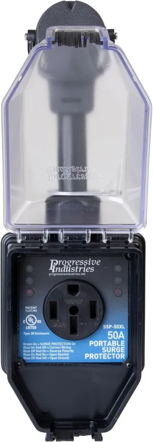 Progressive Industries Portable RV Surge Protector, 50 Amp with All Weather Shield Assembly and Fault Detection - SSP-50XL
