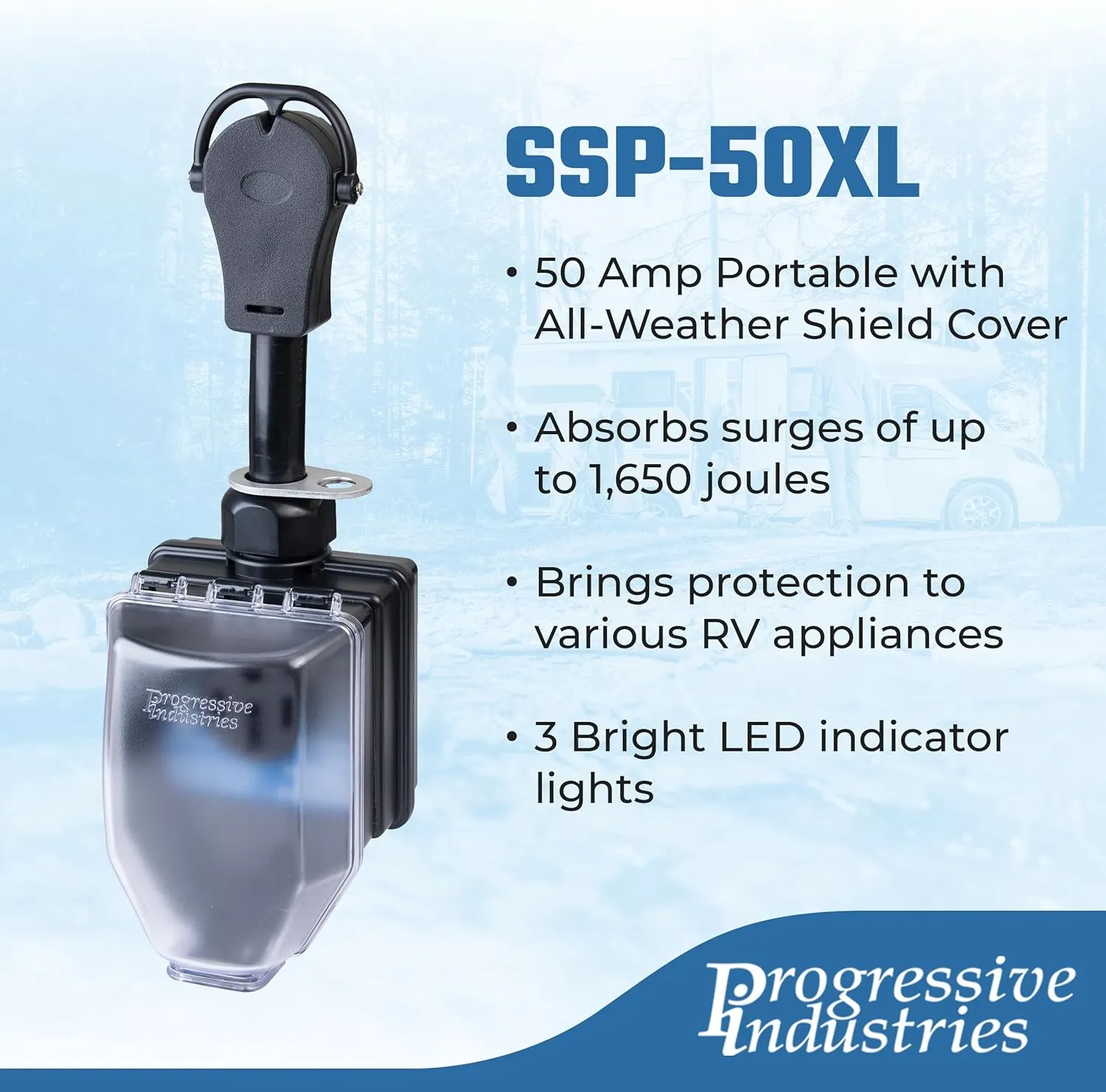 Progressive Industries Portable RV Surge Protector, 50 Amp with All Weather Shield Assembly and Fault Detection - SSP-50XL